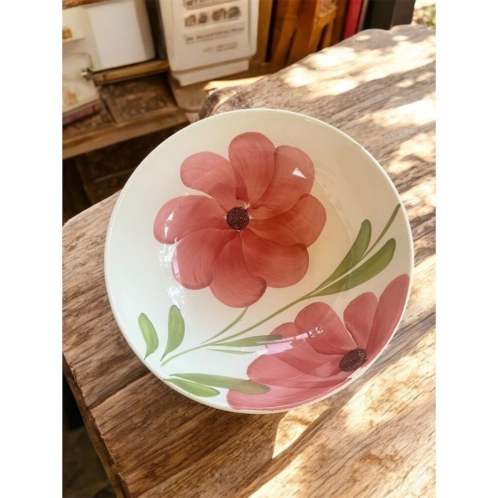 Italoceramica 12" Hand Painted Floral Italian Pasta Bowl Multicolor Large Rare